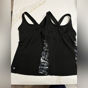 Set of 2 Athleta Fire Swift Tank tops - built in shelf bra - blk blk/camo - XXS